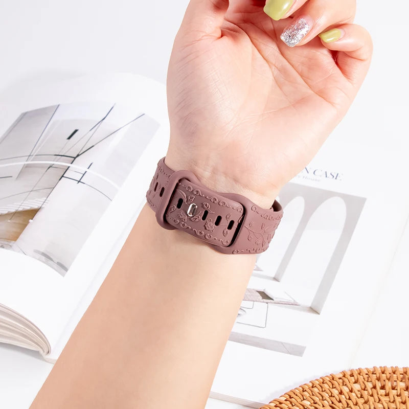 Flower Embossed Silicone Strap for Apple Watch