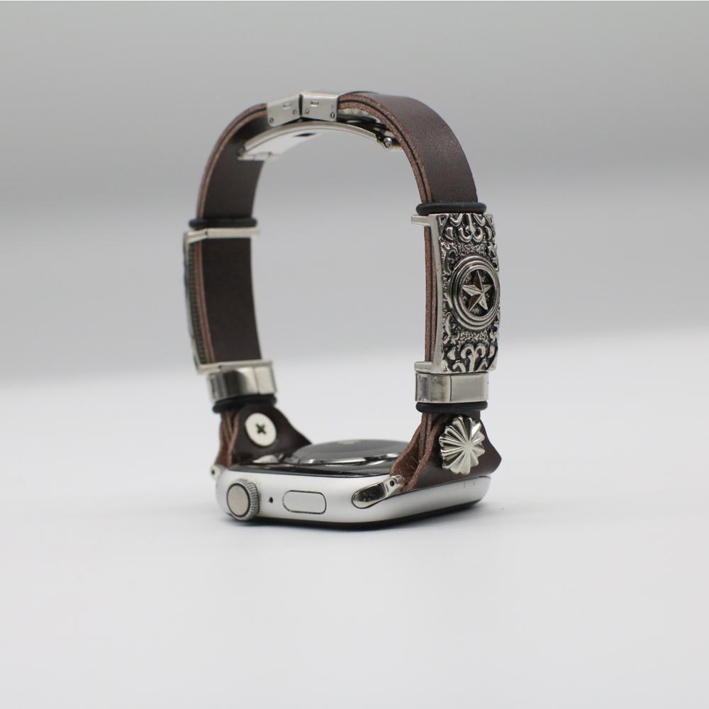 Embossed Retro Style Leather Watch Band Strap for Apple Watch