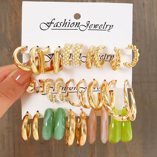 Women's Fashion Round Drop Earrings Set
