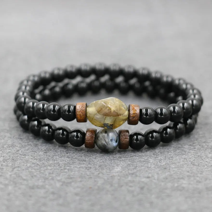Trendy Vintage Lava Stone Labradorite Moonstone Beads Bracelet