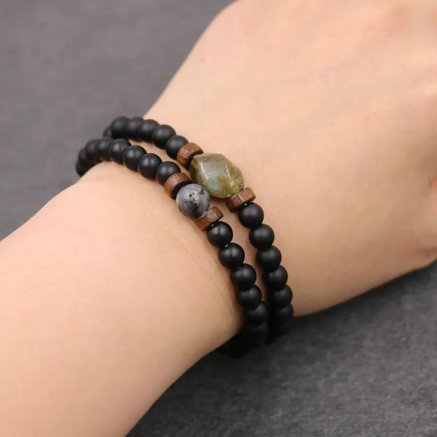 Trendy Vintage Lava Stone Labradorite Moonstone Beads Bracelet