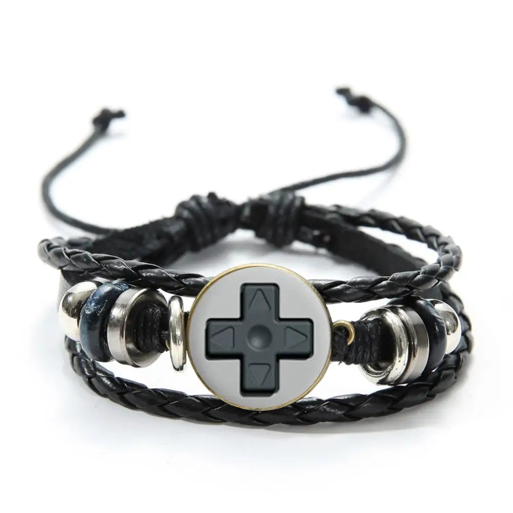 Old Video Game Controller Men Leather Bracelet