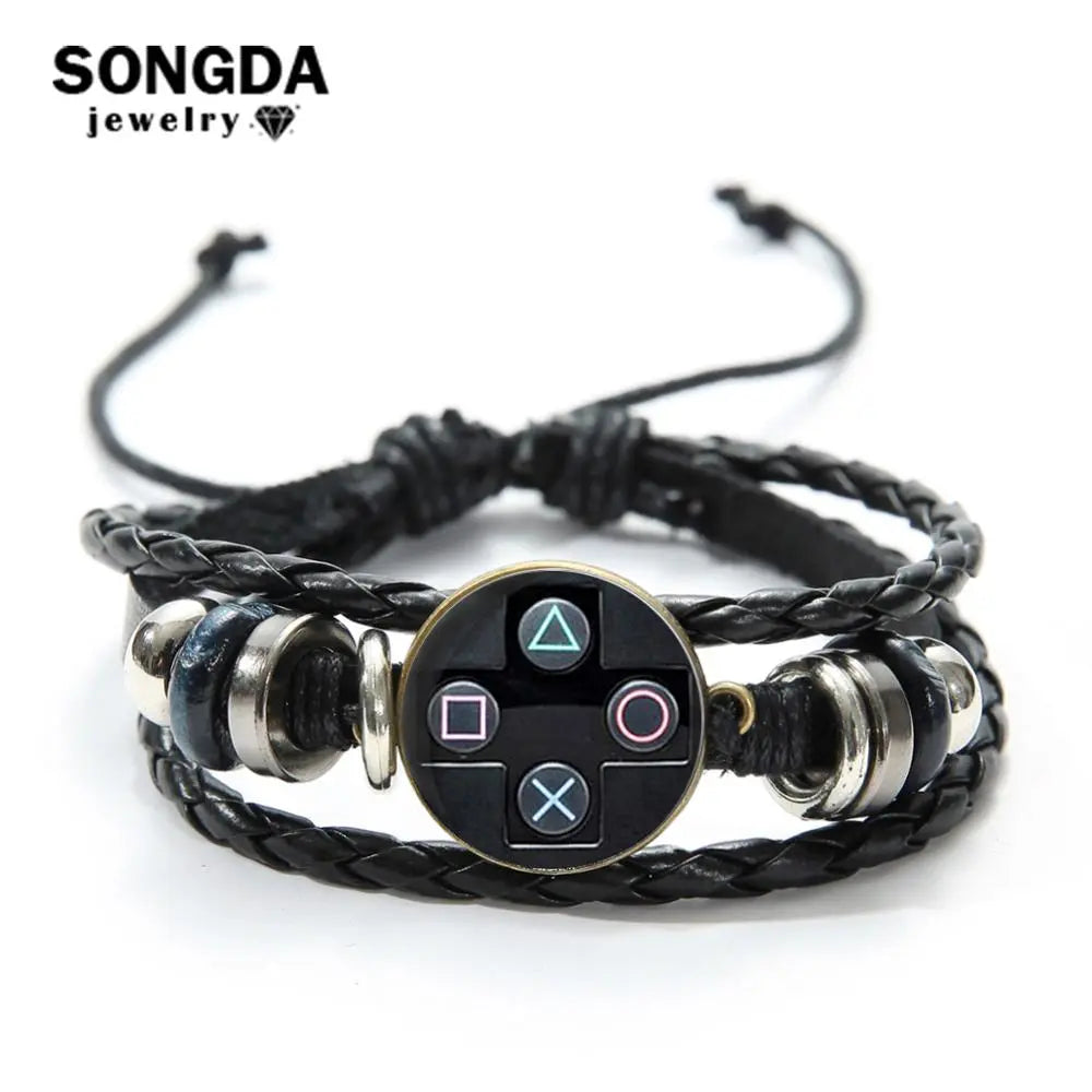 Old Video Game Controller Men Leather Bracelet