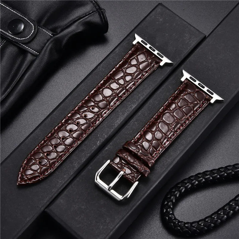 Elegant Crocodile Pattern Leather Watchband for Apple Watch