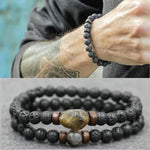 Trendy Vintage Lava Stone Labradorite Moonstone Beads Bracelet