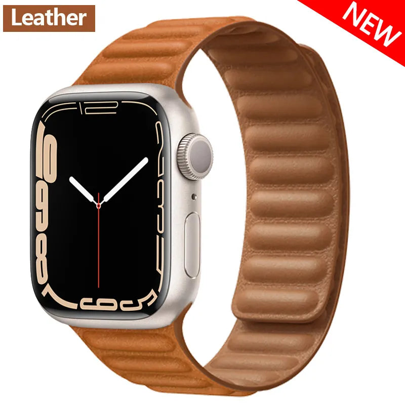 Leather Link Band with Magnetic Loop Strap For Apple Watch