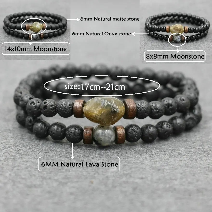 Trendy Vintage Lava Stone Labradorite Moonstone Beads Bracelet