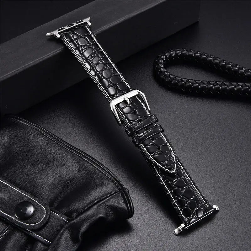 Elegant Crocodile Pattern Leather Watchband for Apple Watch
