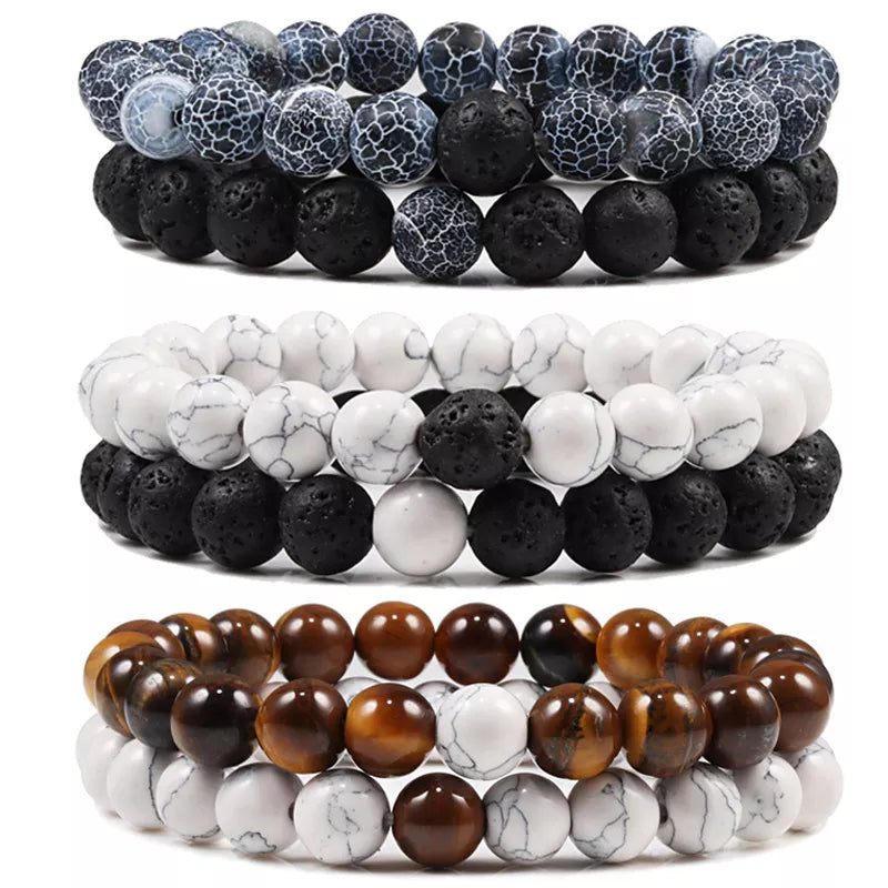 Natural Lava Stone Beaded Bracelet Set