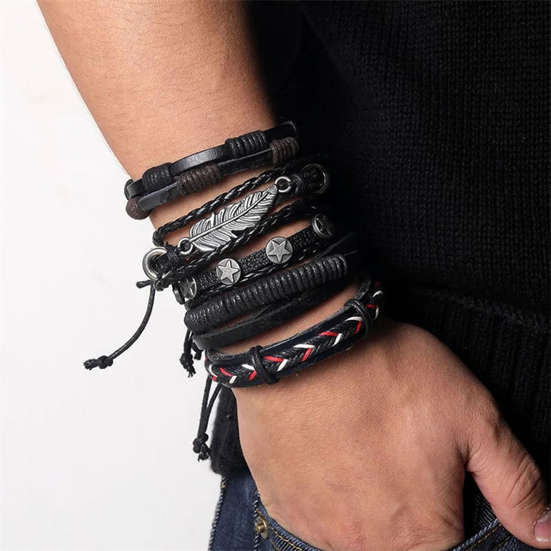 Vintage Tribal Multilayer Leather Charm Bracelet
