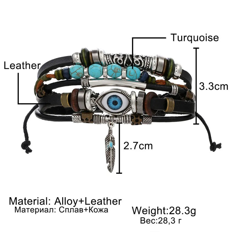 Vintage Tribal Multilayer Leather Charm Bracelet