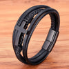 Cross Design Classic Stainless Steel Men Leather Bracelet