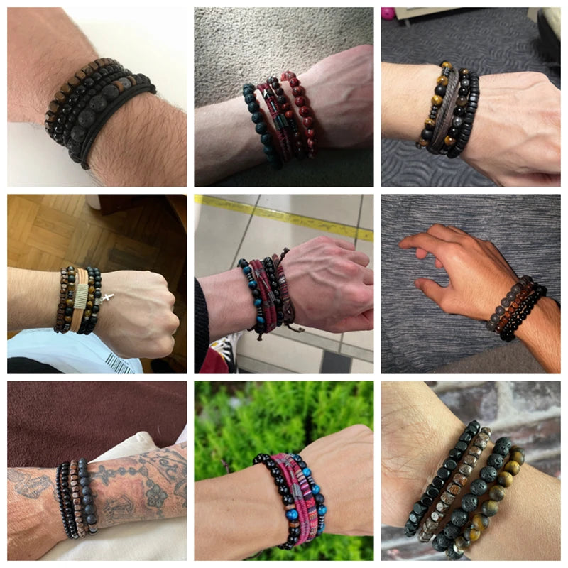 Vintage Multilayer Natural Stone Lava Beaded Bracelet