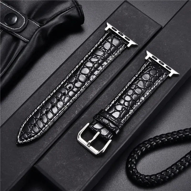 Elegant Crocodile Pattern Leather Watchband for Apple Watch
