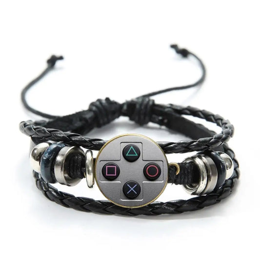 Old Video Game Controller Men Leather Bracelet