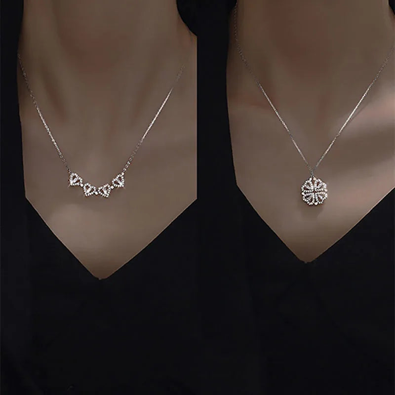 Heart-Shaped Four-Leaf Clover Pendant Necklace