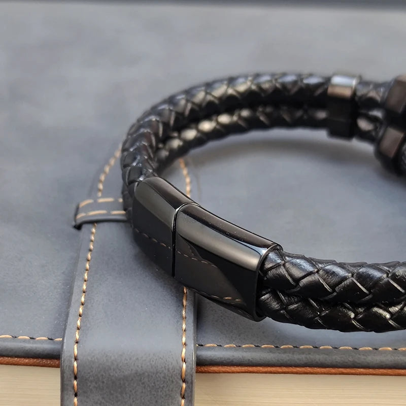 Men's Luxury Stainless Steel and Woven Leather Bracelet