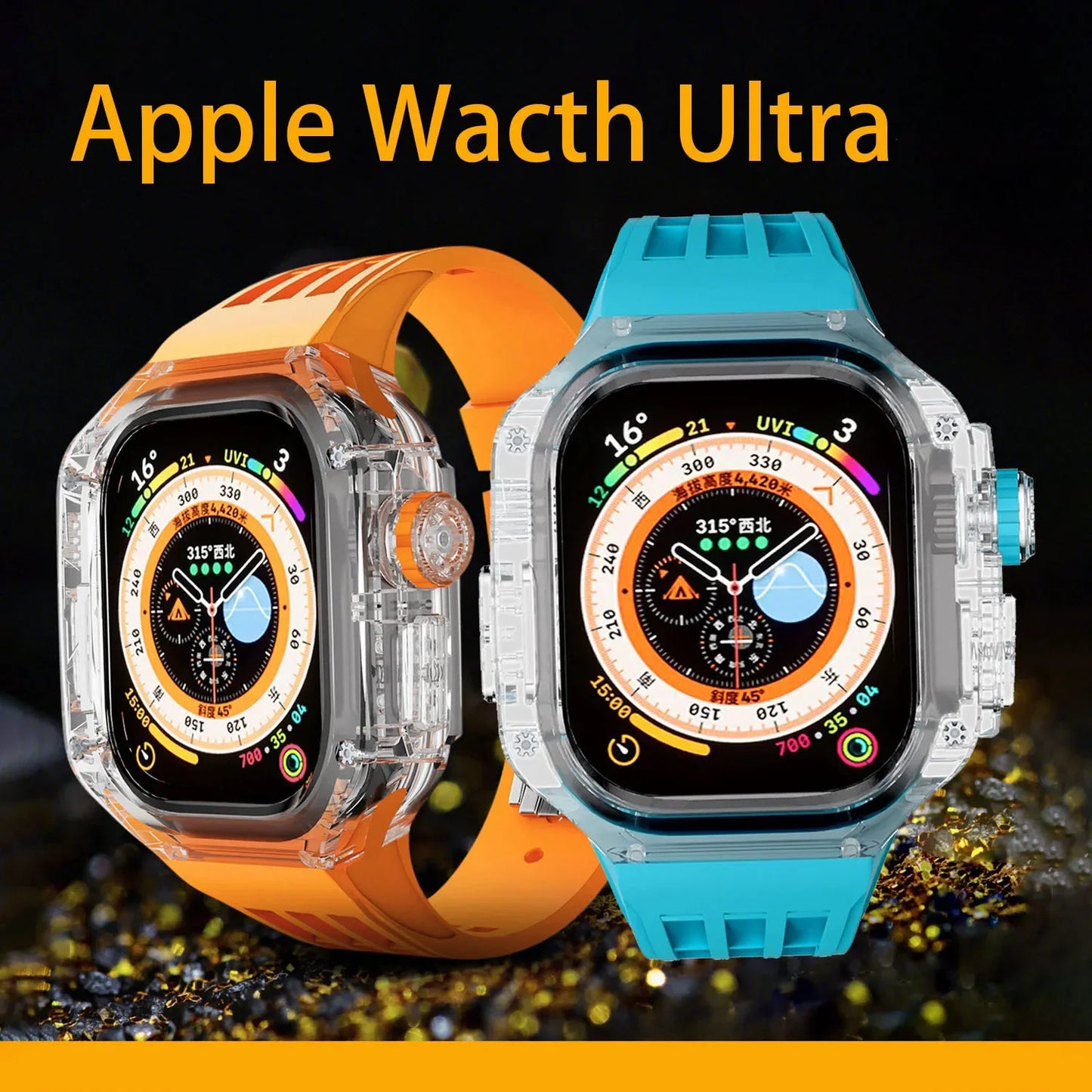Transparent Luxury Case with Stainless Steel Buckle Band for Apple Watch
