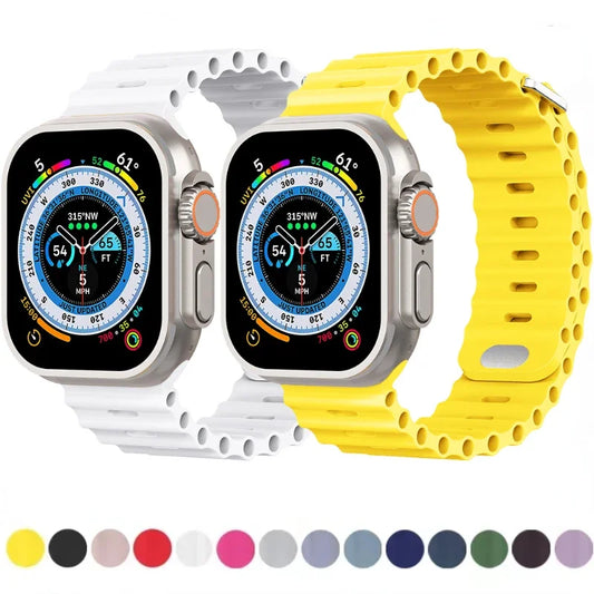 Breathable Soft Silicone Strap For Apple Watch with metal Buckle