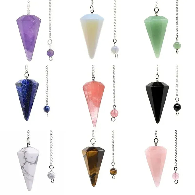 Natural Stone Quartz and Agate Pendulum Pendants for Reiki and Divination