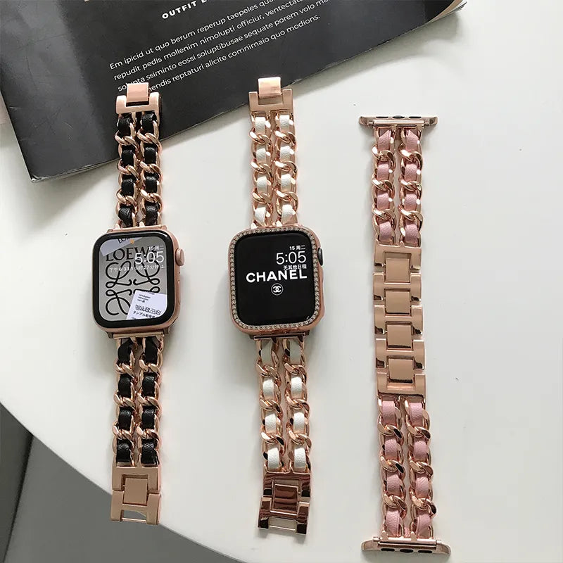 Luxury Metal Leather Strap For Apple Watch