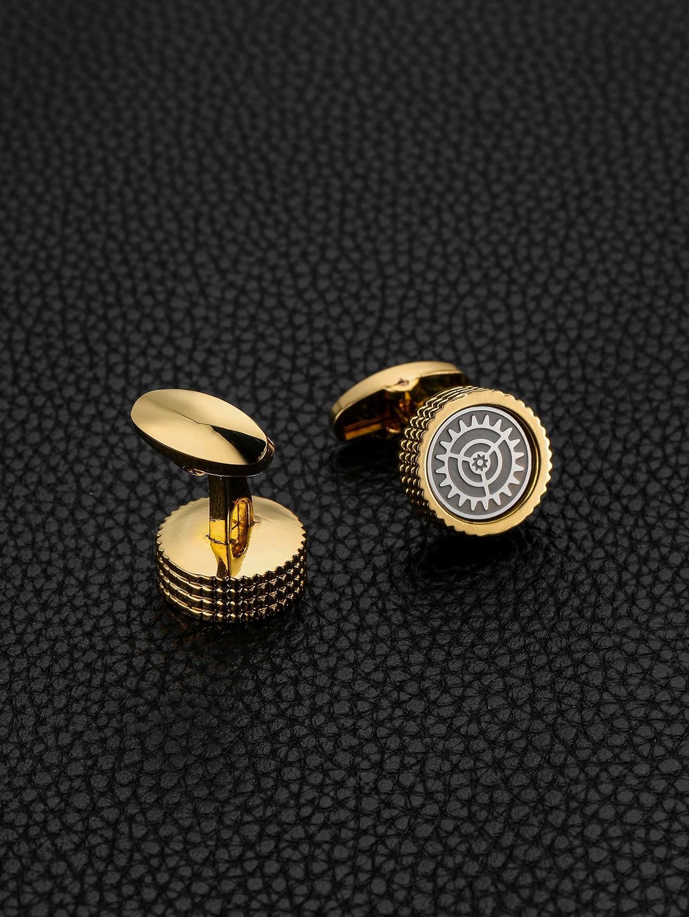 Laser-engraved sundials round cufflinks