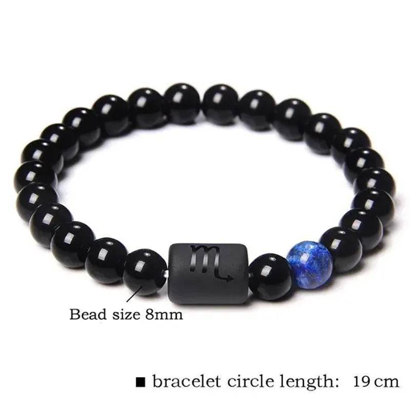 Zodiac Signs Beaded Bracelet with Natural Black Onyx Stones