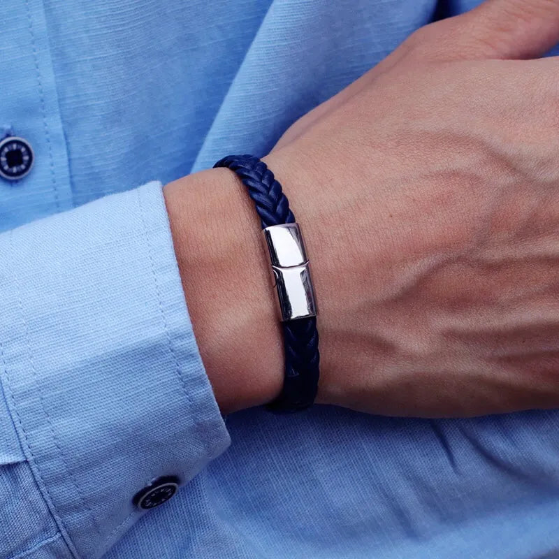 Men's Leather Bracelet with Stainless Steel Clasp