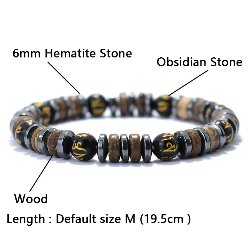 Vintage Men's Beaded Bracelet with Natural Stones and Wood