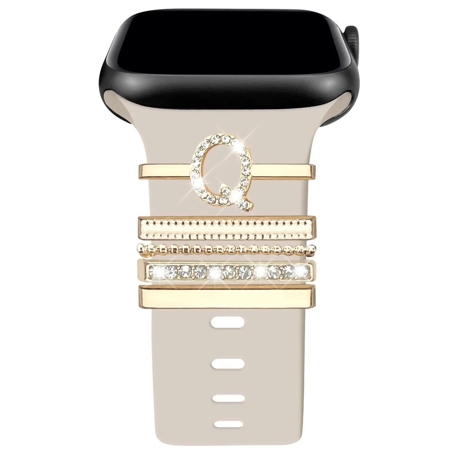 Alphabet Name Initials Decorative Charms Ring Loops for Apple Watch Silicone Bands