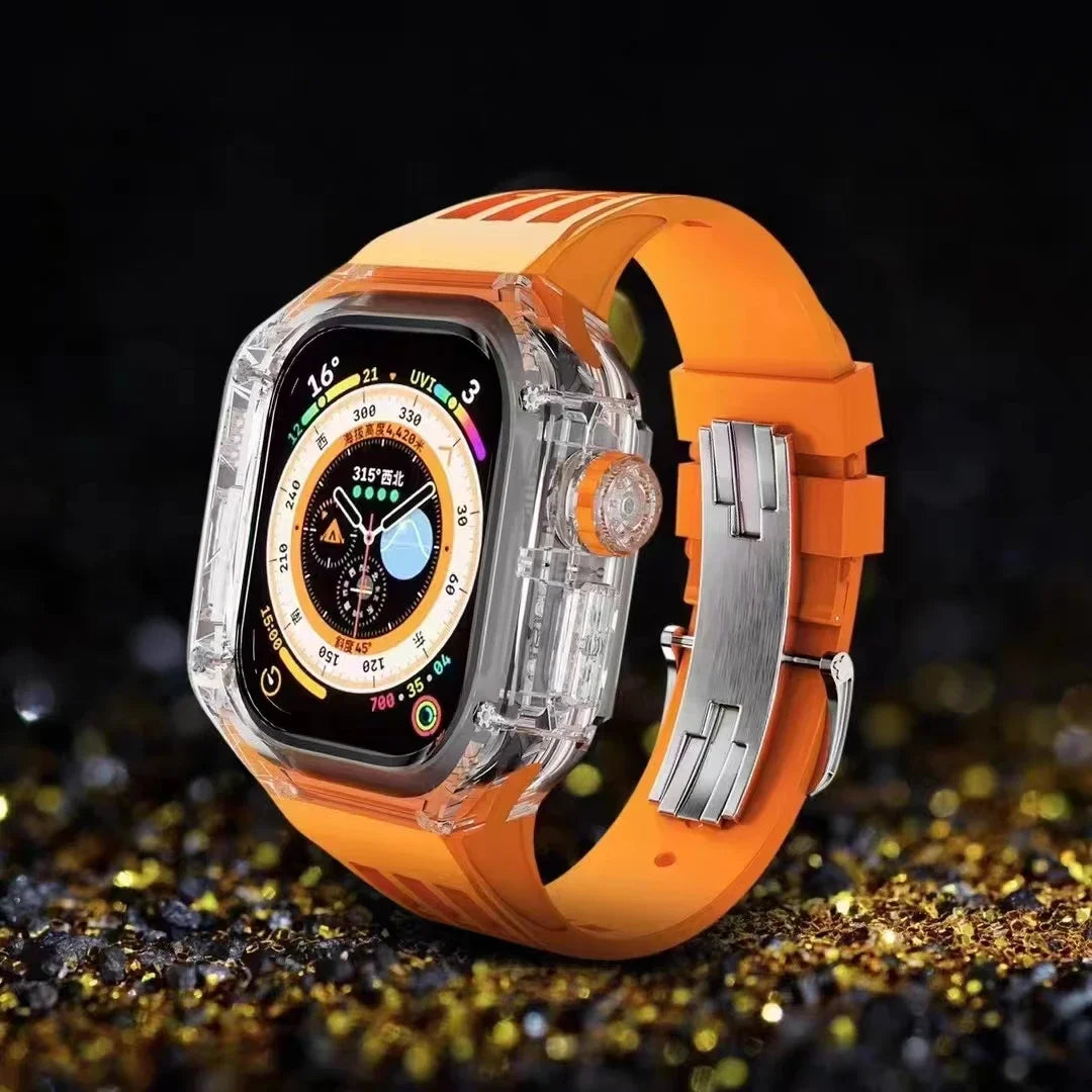 Transparent Luxury Case with Stainless Steel Buckle Band for Apple Watch