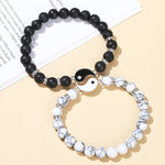 Natural Volcanic Lava Stone and White Turquoise Tai Chi Yin Yang Bracelets