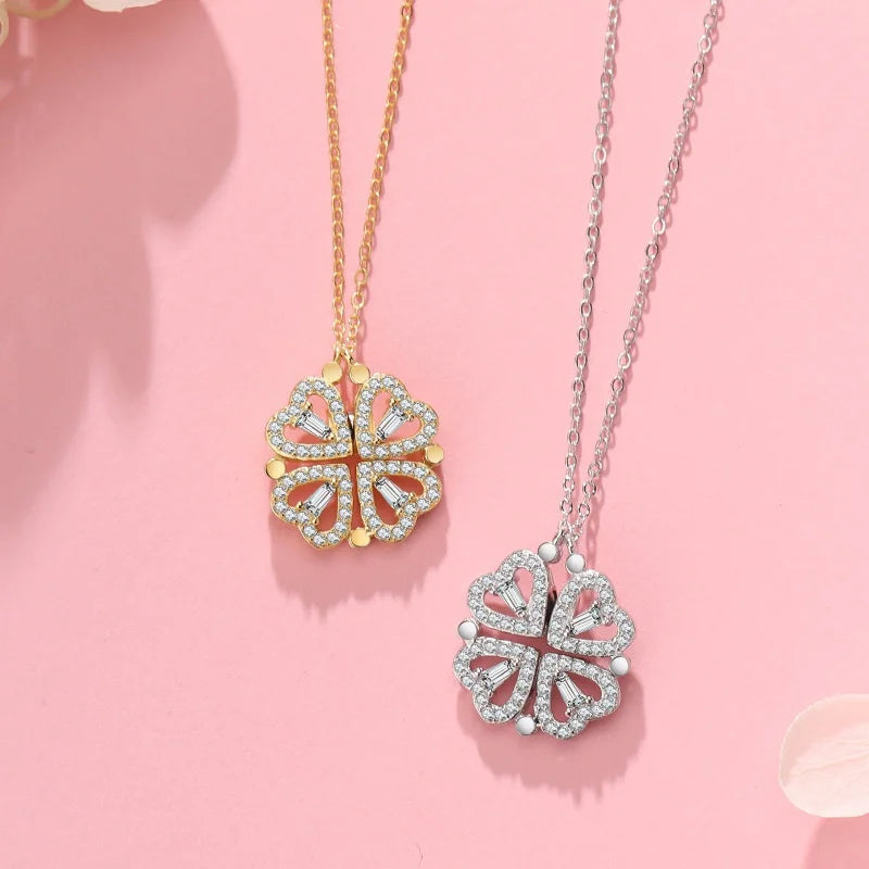 Heart-Shaped Four-Leaf Clover Pendant Necklace