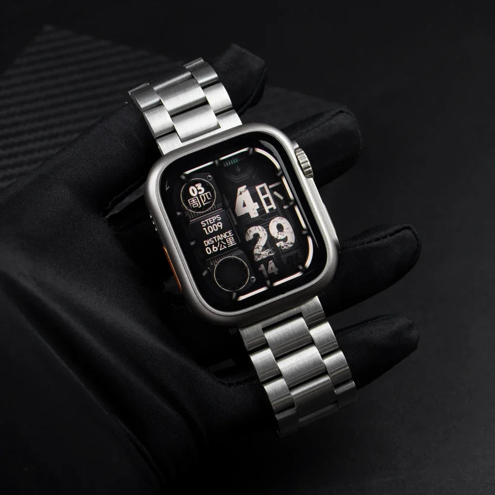 Elegant Stainless Steel Bracelet Band with Protective Case for Apple Watch