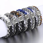 Tiger Eye Stone Beaded Stainless Steel Gunmetal Stainless Steel Chain Bracelet