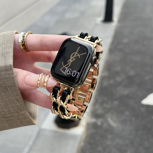 Luxury Metal Leather Strap For Apple Watch
