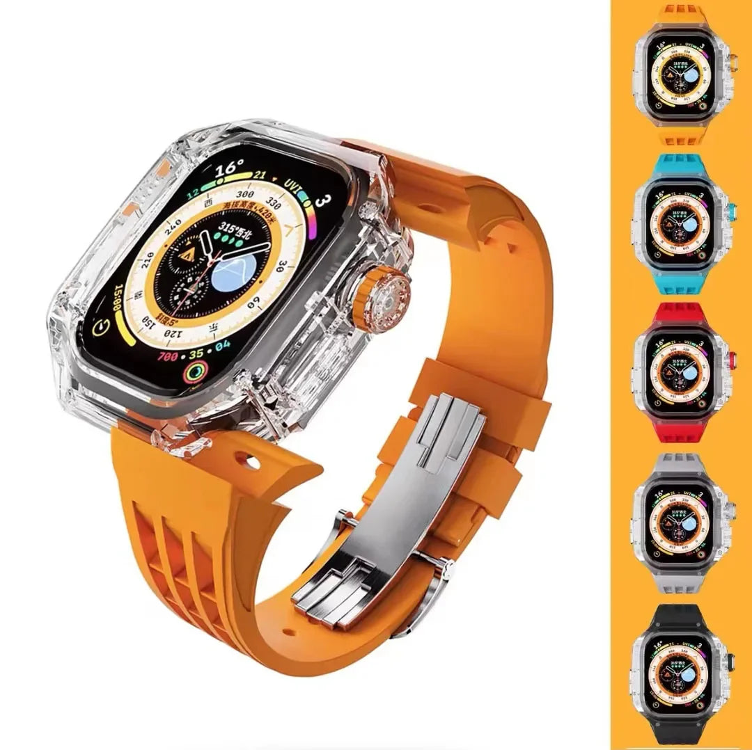 Transparent Luxury Case with Stainless Steel Buckle Band for Apple Watch