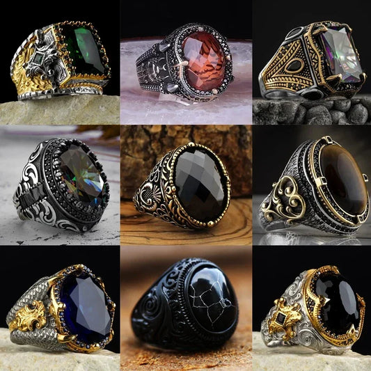 Vintage Punk Big Black Zircon Stone Rings
