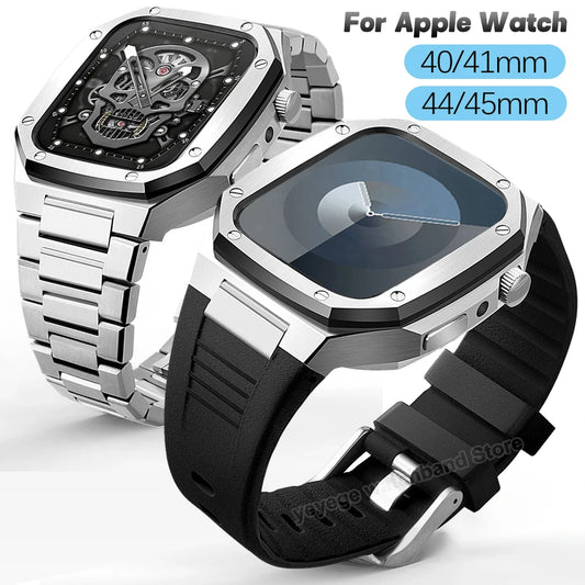 Luxury Modification Kit with Stainless Steel Strap and Case for Apple Watch