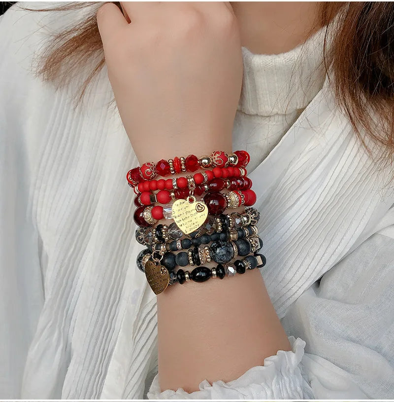 4-piece/set Retro Ethnic Bohemian Love Charm Crystal Beaded Bracelet