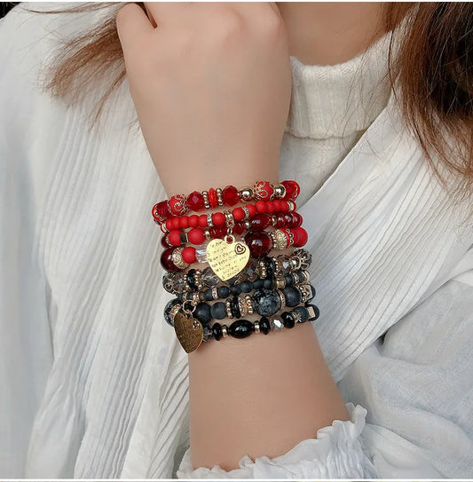 4-piece/set Retro Ethnic Bohemian Love Charm Crystal Beaded Bracelet
