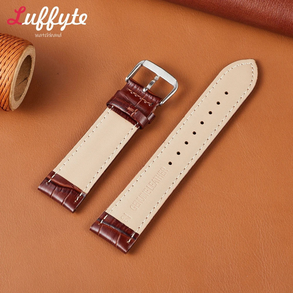 Genuine Cow Leather Strap 18mm 20mm 22mm 24mm Bamboo & Crocodile Pattern Design Men Business Watch Top Cowhide Watchband
