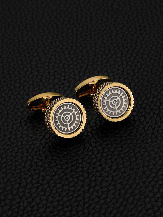 Laser-engraved sundials round cufflinks