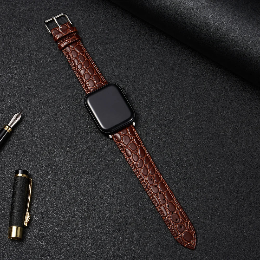 Crocodile Pattern Design Leather Watchband Strap for Apple Watch