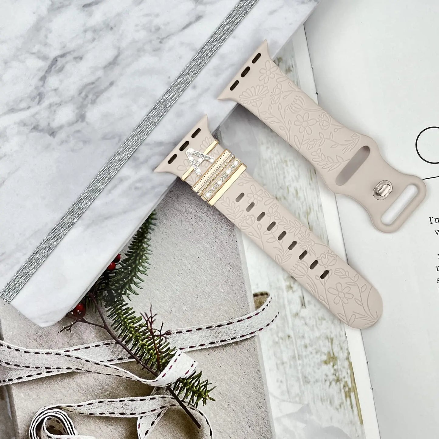 Alphabet Name Initials Decorative Charms Ring Loops for Apple Watch Silicone Bands