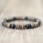 Vintage Men's Beaded Bracelet with Natural Stones and Wood