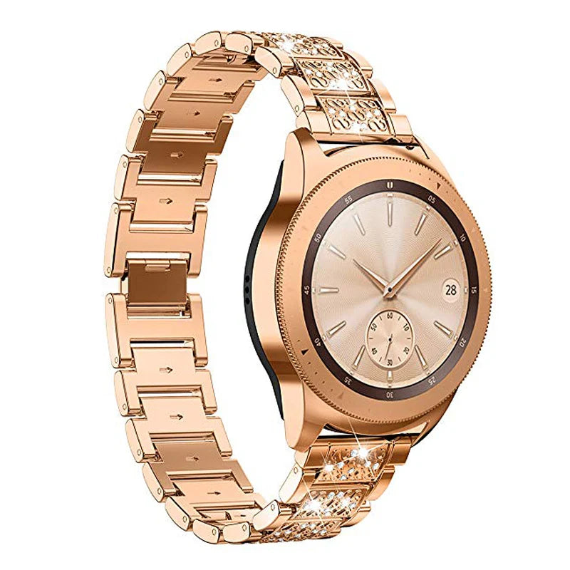 22mm 20mm Stainless Steel Bracelet Strap with Stone for Huawei / Samsung Galaxy Smart Watch