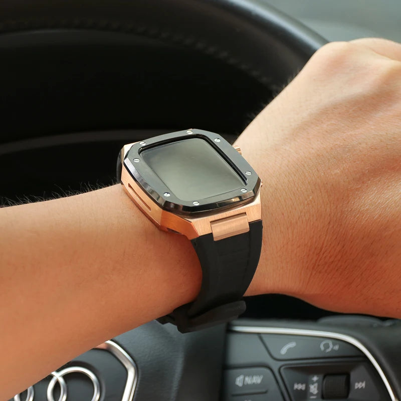 Luxury Modification Kit with Stainless Steel Strap and Case for Apple Watch