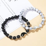 Natural Volcanic Lava Stone and White Turquoise Tai Chi Yin Yang Bracelets