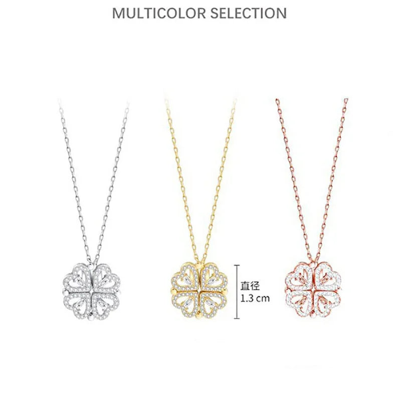 Heart-Shaped Four-Leaf Clover Pendant Necklace